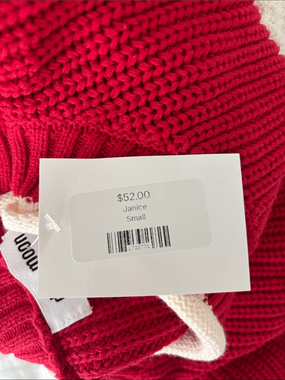 Red Knit Sleeveless Sweater with Cream Trim - Picture 2 of 2